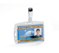 Durable Acrylic Security Pass Holder 54 x 86 mm with Clip Transparent Pack of