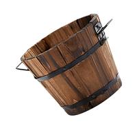 Durable Brown Wood Barrel Planter Set 4Pcs for Garden Storage and Planting