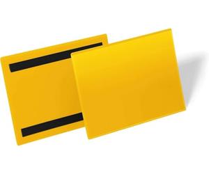 Durable Busta Magnetica per Magazzino, A5 Orizzontale, 50 Pezzi, giallo | Buste in polipropilene, 2 bande magnetiche, per barcode, 210x148 mm interno, per superfici metalliche