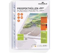 Durable Busta perforate Premium, A4, 100 pezzi, trasparente, 268519 | Finitura lucida, formato verticale, apertura superiore, 80 mµ, perforazione universale rinforzata, in PP, Made in Germany