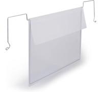 Durable Buste con Filo Metallico, A5 orizzontale, 50 pezzi, trasparente | Porta etichetta in PP, aletta di chiusura, antisporco, per cassette di legno e cartoni, 210 x 148 mm