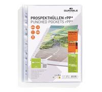 Durable Buste perforate A4 in qualità premium, realizzate in PP riciclato, buste trasparenti, 40 pezzi, apertura superiore, 268619