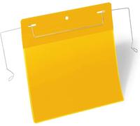 Durable Buste Portadocumenti con Filo, A5 Orizzontale, 50 Pezzi, giallo | Tasche identificative in polipropilene, inserto 210 x 148 mm, per contenitori e casse, retro colorato