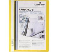 Durable Cartellina ad aghi Duraplus, A4+, 25 pezzi, giallo, 257904 | Per documenti forati, fronte trasparente retro colorato, portaetichetta personalizzabile, due tasche interne, Made in Germany
