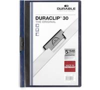Durable Cartellina con clip Duraclip 30, A4, 25 pezzi, blu notte, 220028 | Portadocumenti rigido con clip in acciaio, capacità 1-30 fogli, fronte trasparente e retro colorato, Made in Germany