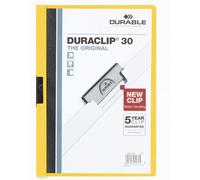 Durable Cartellina con clip Duraclip 30, A4, 25 pezzi, giallo, 220004 | Portadocumenti rigido con clip in acciaio, capacità 1-30 fogli, fronte trasparente e retro colorato, Made in Germany