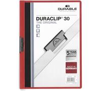 Durable Cartellina con clip Duraclip 30, A4, 25 pezzi, rosso, 220003 | Portadocumenti rigido con clip in acciaio, capacità 1-30 fogli, fronte trasparente e retro colorato, Made in Germany