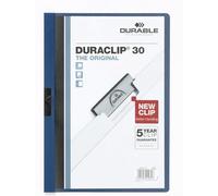 Durable Cartellina con clip Duraclip 30 Retail, A4, 5 pezzi, blu, 222707 | Portadocumenti rigido con clip in acciaio, capacità 1-30 fogli, fronte trasparente e retro colorato, Made in Germany