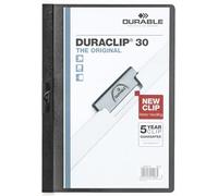 Durable Cartellina con clip Duraclip 30 Retail, A4, 5 pezzi, nero, 222701 | Portadocumenti rigido con clip in acciaio, capacità 1-30 fogli, fronte trasparente e retro colorato, Made in Germany