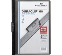 Durable Cartellina con clip Duraclip 60, A4, 25 pezzi, nero, 220901 | Portadocumenti rigido con clip in acciaio, capacità 1-60 fogli, fronte trasparente e retro colorato, Made in Germany