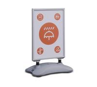 Durable Cavalletto bifacciale HEAVY BASE OUTDOOR, impermeabile e resistente ai raggi UV, espositore per poster resistente al vento con base zavorrabile, 1 pezzo, argento, 506723