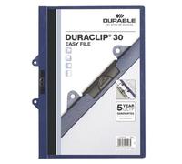 Durable 222907 Duraclip 30 Easy File, Cartellina con Clip e Occhielli a Scomparsa, Capacità 1 - 30 fogli, Formato A4, Blu, Confezione da 25 pezzi