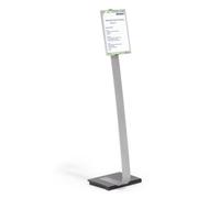Durable 481223 Info Sign Stand, Espositore da Pavimento, Formato A4, Alluminio, Orientabile in Senso Verticale o Orizzontale, Argento Metallizzato
