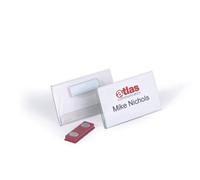 Durable Name Badge 40 x 75 mm with Magnet Transparent Pack of 25 Badges Incl