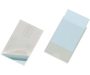 Durable Pocketfix Tasca Adesiva, Porta Prezzi con Inserto, 100 Pezzi | Buste adesive trasparenti, apertura lato corto, 94 x 63 mm, inserti personalizzabili con Duraprint