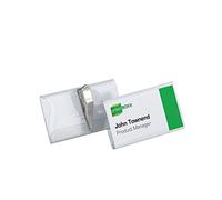 Durable Portanome con Clip a Coccodrillo, 25 pezzi, trasparente, 811019 | Targhetta 40x75 mm in pellicola rigida, lato inferiore aperto, ideale per bavero o biglietti da visita