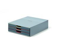 Durable Varicolor 3 Cassettiera Scrivania, 3 Cassetti, multicolore, 760327 | Organizer per documenti A4, plastica ABS, piedini antiscivolo, impilabile, 280 x 95 x 356 mm, 3 colori