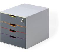 Durable Varicolor 4 Safe, Cassettiera 4 Cassetti, A4 e C4, grigio, 760627 | Plastica ABS, 1 cassetto con serratura e 2 chiavi, 280 x 292 x 356 mm, scorrimento silenzioso, 4 pezzi