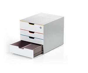 Durable Varicolor Mix Safe 4 Cassettiera Ufficio, 4 Cassetti, multicolore | Plastica ABS, 1 cassetto con serratura, per formati A4 e C4, 2 cassetti XXL, 280x292x356 mm, antiscivolo