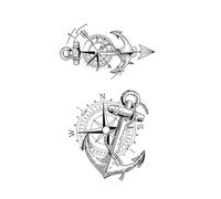 Durable Waterproof For One To Two Weeks Compass Pointer Anchor Pattern Temporary Tattoo Stickers Simulated Fake Tattoos Arm Back(2pcs)