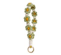 DurableKeychain - Braccialetto da polso da donna, realizzato a mano, con fiore e fiore, Gold Buckle- Light Green and White, Metallo Plastica