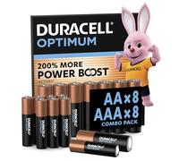 Duracell - 16 Batterie Optimum Alcaline (8 AA + 8 AAA), 1.5 V LR6 LR03 MX1500 MX2400