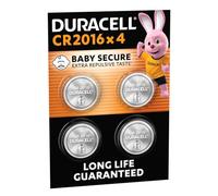DURACELL 2016 Batterie a moneta al litio (Confezione da 4) 3V, CR2016 | Lunga durata garantita - Tecnologia Baby Secure - Per chiavi auto, telecomandi smart, orologi fitness