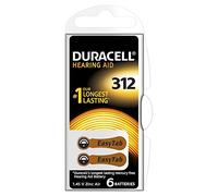 Duracell 312 Batterie per Apparecchi Acustici con Easy Tab, 6 Batterie, Marrone