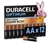 DURACELL AA Batterie Alcaline Optimum (Confezione da 12) 1.5V LR06 200% Più
