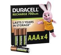 Duracell Batterie Ricaricabili AAA (Confezione da 4), Pile ricaricabili, 750 mAh NiMH, 1000 ricariche, pre-caricate, energia di lunga durata con una confezione plastic free e 100% riciclabile