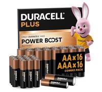 DURACELL Batterie Plus AA & AAA (Confezione combinata da 32) - Con POWER BOOST Actives - 0% di plastica nella confezione - Garanzia di 10 anni nell'ambiente di stoccaggio - MN150/ MN2400
