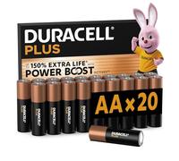 DURACELL Batterie Plus AA (Confezione da 20) - Batterie Alcaline da 1,5 V - Fino al 150% di durata extra con Attivi POWER BOOST- Affidabilità per i dispositivi di utilizzo quotidiano -MN1500