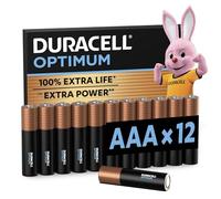 Duracell Batterie Optimum AAA (confezione da 12), Pile Alcaline da 1.5V, Fino al 100% di extra durata o extra potenza, Soddisfano i requisiti dei dispositivi moderni, 0% di plastica, LR03 MX2400