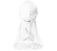 Durag - Cappello da uomo a coda lunga, morbido, per una facile gestione dell'acconciatura dopo il bagno e l'uso quotidiano, bianco, Taglia unica