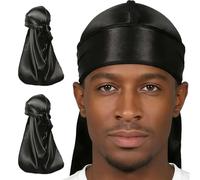 Durag - Set di 2 fasce Durag in raso setoso, per uomini e donne, perfette per dreadlock a 360 onde, traspiranti, alla moda, cappelli a coda lunga