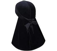 Durags for Men - Cuffia da pirata in velluto Durag a coda lunga traspirante per 360 onde, morbido e setoso, per uomini e donne, comodo da uomo per la perdita di capelli, nero