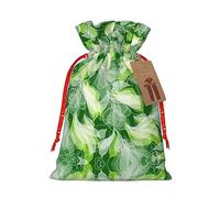 DURAGS Green Leaf - Sacchetti regalo con coulisse per tutte le occasioni, perfetti per Natale, borsa rustica ma elegante con coulisse, Foglia verde., 1 Count (Pack of 1)
