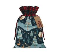 DURAGS Sacchetto regalo in tessuto blu con motivo albero di Natale chic patchwork con coulisse, perfetto per occasioni speciali
