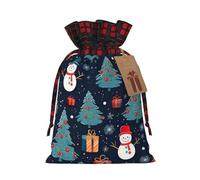 DURAGS Sacchetto regalo in tessuto blu con pupazzo di neve di Natale chic patchwork con coulisse, perfetto per occasioni speciali, Pupazzo di neve blu, 1 Count (Pack of 1)