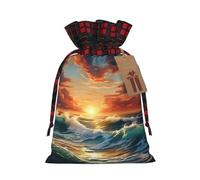 DURAGS Sacchetto regalo in tessuto con coulisse patchwork con paesaggio oceanico tramonto chic - sacchetto regalo per festival, perfetto per occasioni speciali