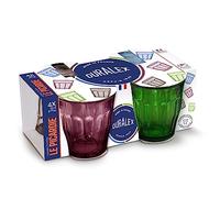 Duralex Set di 4 bicchieri da bere realizzati in Francia Picardie misura 24 olori misti: prugna, verde, blu navy, grigio