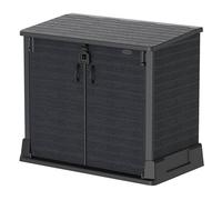 Duramax Cedargrain StoreAway, capanno da giardino in plastica da 850 L, per riporre le biciclette, barbecue e 2 bidoni da 120 l, 130 x 74 x 110 cm, Grigio scuro