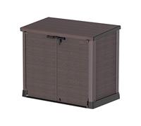 Duramax Cedargrain StoreAway da 1200 L, casetta da giardino in plastica, con coperchio piatto per esterni, ideale per attrezzi, bici, barbecue e 2 bidoni da 240 l, 145 x 85 x 125 cm, Marrone
