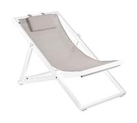 Duramax Telaio, 3 posti reclinabili con comodo poggiatesta, ponti pieghevoli, terrazzi, piscine, spiaggia e altro ancora, sdraio da giardino, con poggiatesta, Bianco e Taupe