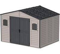 Duramax Woodbridge II Capannone da Giardino in plastica, 10.5 x 8 cm, con Kit di Fondazione in Metallo e 2 finestre fisse, Grigio Scuro
