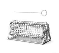 Durashmall Barbecue rotondo in acciaio inox con manico per barbecue per grigliare verdure, frutta e carne, facile da pulire, color argento, 22 cm