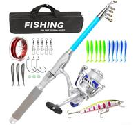 Durashmall Canna da pesca in acqua dolce e mulinello in fibra di vetro pieghevole da 1,8 m a con rapporto di trasmissione 5,2:1, kit completo per sport estremi sul fiume Lago