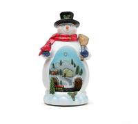 Durashmall Decorazione natalizia in resina a forma di Babbo Natale, pupazzo di neve, con luci a LED, treno in movimento, musicale, carillon (pupazzo di neve)