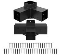 Durashmall Kit di staffe per pergola in lega di acciaio per gazebo in legno da 10 x 10 cm, con viti, resistente, connettore angolare a 4 e 3 angoli, nero, struttura esterna fai da te (B)