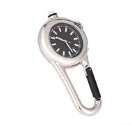 Durashmall Orologio da taschino multifunzione con moschettone e lancette luminose e torcia a LED, in metallo, accessorio da campeggio, colore argento